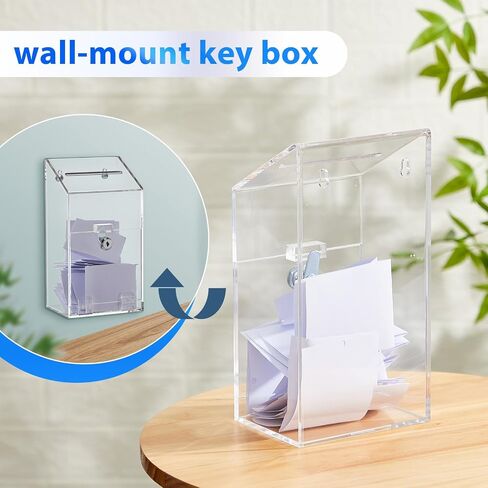 Acrylic Donation Box 10.2" x 5.6" x 4" Suggestion Box with Lock and Slot Wall Mount Safe Key Drop Ballot Box Clear Fundraising Box for Home Office Vote in Saudi Arabia