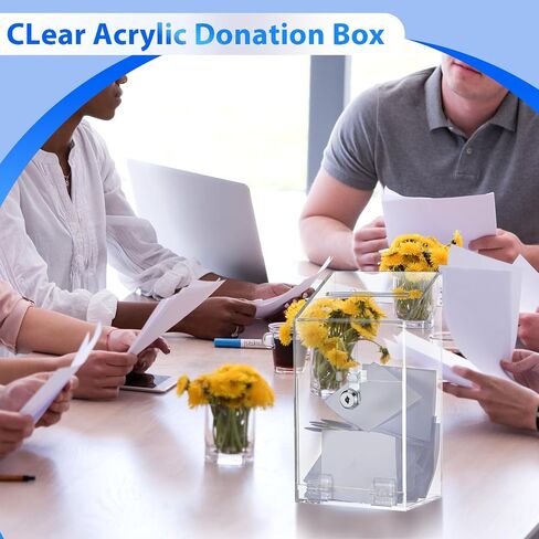 Acrylic Donation Box 10.2" x 5.6" x 4" Suggestion Box with Lock and Slot Wall Mount Safe Key Drop Ballot Box Clear Fundraising Box for Home Office Vote in Saudi Arabia