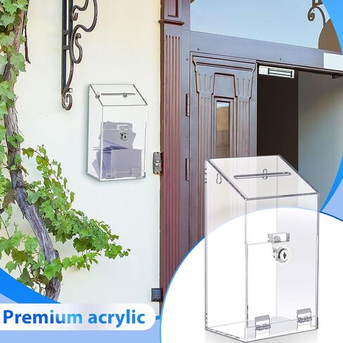 Acrylic Donation Box 10.2" x 5.6" x 4" Suggestion Box with Lock and Slot Wall Mount Safe Key Drop Ballot Box Clear Fundraising Box for Home Office Vote in Saudi Arabia