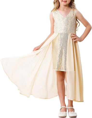 Girls Sequin Dress Kids Sleeveless Formal Sparkly Dress Prom Party Pageant Birthday Graduation Dresses Size 6-13 in Saudi Arabia