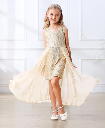 Girls Sequin Dress Kids Sleeveless Formal Sparkly Dress Prom Party Pageant Birthday Graduation Dresses Size 6-13 in Saudi Arabia