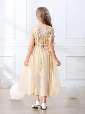 Girls Sequin Dress Kids Sleeveless Formal Sparkly Dress Prom Party Pageant Birthday Graduation Dresses Size 6-13 in Saudi Arabia