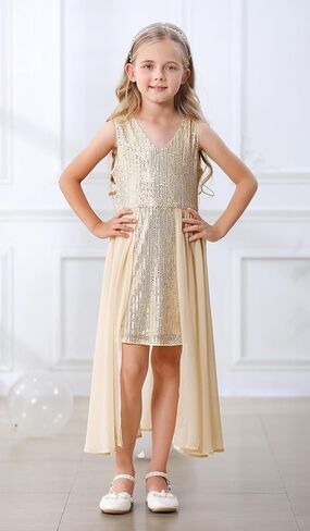 Girls Sequin Dress Kids Sleeveless Formal Sparkly Dress Prom Party Pageant Birthday Graduation Dresses Size 6-13 in Saudi Arabia