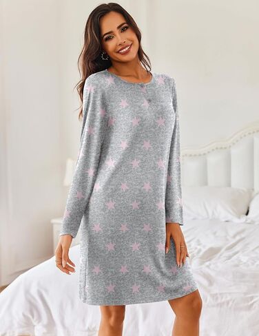 Ekouaer Women's 2 Pack Sleepshirt Dress Comfortable Nightshirt Nightgown Long Sleeve Button Down Sleepwear in Saudi Arabia