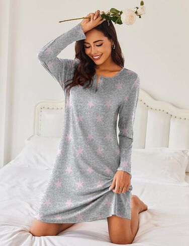 Ekouaer Women's 2 Pack Sleepshirt Dress Comfortable Nightshirt Nightgown Long Sleeve Button Down Sleepwear in Saudi Arabia