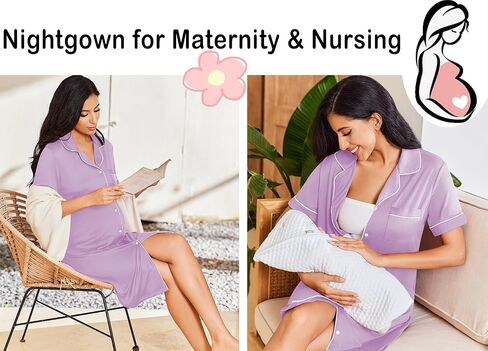 Ekouaer Nightgowns for Women Button Down Sleepshirt Short Sleeve Nightshirt Boyfriend Pajamas V Neck Nightdress S-XXXL in Saudi Arabia