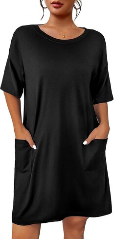 Ekouaer Sleep Shirts for Women Nightgown Short Sleeves T shirt Night Dress Round Neck Womans Nightgown with Pocket S-XXL in Saudi Arabia