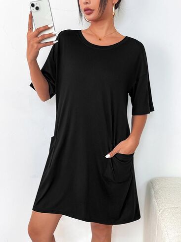 Ekouaer Sleep Shirts for Women Nightgown Short Sleeves T shirt Night Dress Round Neck Womans Nightgown with Pocket S-XXL in Saudi Arabia