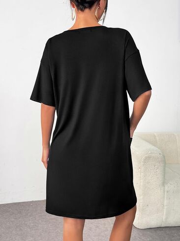 Ekouaer Sleep Shirts for Women Nightgown Short Sleeves T shirt Night Dress Round Neck Womans Nightgown with Pocket S-XXL in Saudi Arabia