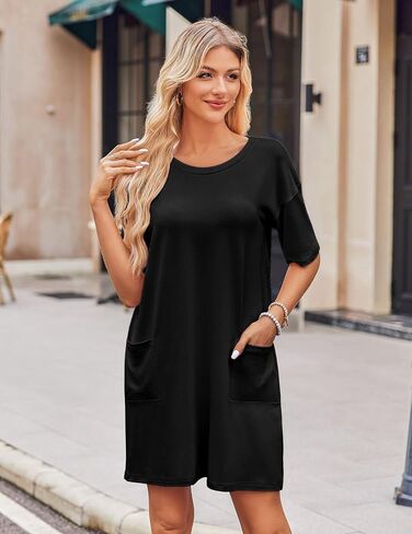 Ekouaer Sleep Shirts for Women Nightgown Short Sleeves T shirt Night Dress Round Neck Womans Nightgown with Pocket S-XXL in Saudi Arabia