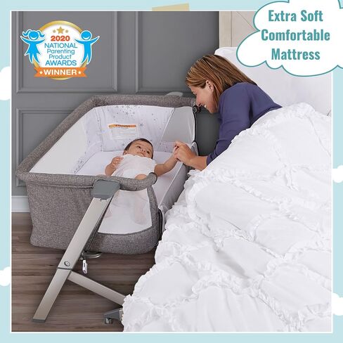 Dream On Me Skylar Bassinet & Bedside Sleeper, Adjustable Height, Grey | Breathable Mesh Sides, Plush Mattress Pad, Wheels with Safety Locks, Compact Fold & Travel Bag Included, BSA Verified in Saudi Arabia