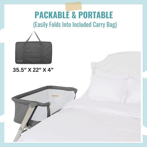 Dream On Me Skylar Bassinet & Bedside Sleeper, Adjustable Height, Grey | Breathable Mesh Sides, Plush Mattress Pad, Wheels with Safety Locks, Compact Fold & Travel Bag Included, BSA Verified in Saudi Arabia