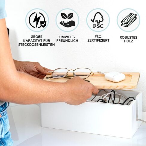 NATURE SUPPLIES Set of 2, Wood Cable Management Boxes, Large and Medium Cord Organizer to Hide Wires and Power Strips for TV, Desk, Computer, Router, Cable Storage and Home Office Organization, White in Kuwait
