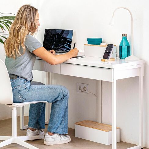 NATURE SUPPLIES Set of 2, Wood Cable Management Boxes, Large and Medium Cord Organizer to Hide Wires and Power Strips for TV, Desk, Computer, Router, Cable Storage and Home Office Organization, White in Kuwait