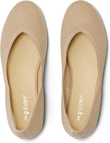 mysoft Women's Ballet Flats Round Toe Comfortable Lightweight Mesh Knit Ballerina Slip On Walking Flat Dress Shoes (Wide Width/Medium) Black in Kuwait
