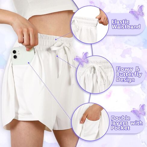 2 Pack Girls Butterfly Shorts 2 in 1 Flowy Shorts with Pockets Quick-Drying Tennis Gym Cheer Skirt Athletic Shorts 5-14Y in Saudi Arabia