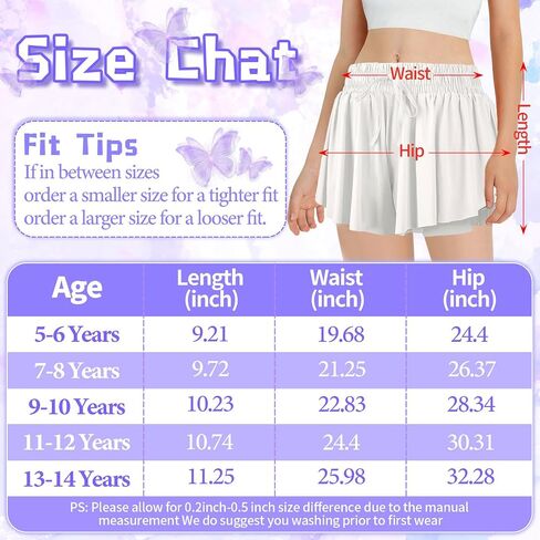 2 Pack Girls Butterfly Shorts 2 in 1 Flowy Shorts with Pockets Quick-Drying Tennis Gym Cheer Skirt Athletic Shorts 5-14Y in Saudi Arabia