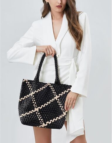 Woven Tote Bag Womens Purse: Vegan Leather Shoulder Handbags - Large Summer Beach Tote Bags - Travel Totes in Saudi Arabia