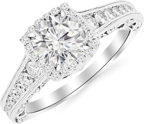 1.25 Carat Designer Halo Channel Set Round Diamond Engagement Ring with Milgrain 14K White Gold with a 0.5 Carat I-J I2 Round Brilliant Cut/Shape Center in Saudi Arabia