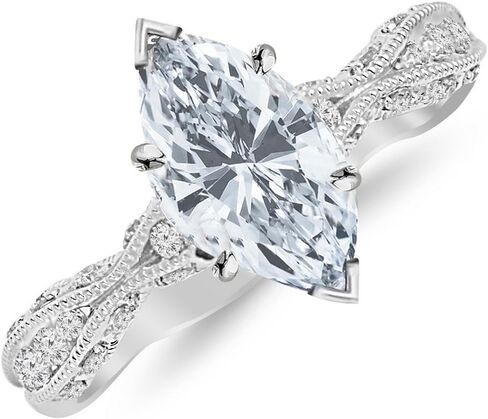 0.62 Ctw 14K White Gold Channel Set Eternity Curving Marquise Cut Diamond Engagement Ring (0.37 Ct G Color SI1 Clarity Center Stone) in Saudi Arabia
