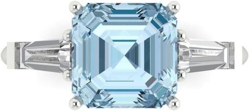 3 ct Asscher Cut Natural Sky Blue Topaz 14k Yellow Gold Three-Stone Wedding Engagement Bridal Promise Ring in Saudi Arabia