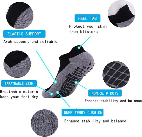 Men’s Non Slip Socks with Grips Yoga Pilates Socks Anti Skid Athletic Ankle Socks Gym Home Thick Socks 4 Pairs in Saudi Arabia
