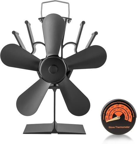 مروحة موقد تعمل بالطاقة الحرارية من gohantee، مروحة موقد مدفأة بـ 5 شفرات مع مقياس حرارة، محركات صامتة لمروحة موقد الخشب تدور دافئة وفعالة لمواقد الغاز/الحبيبات/الخشب/السجل in Kuwait