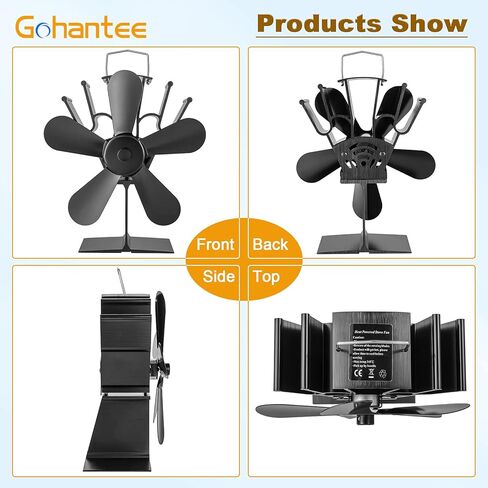 مروحة موقد تعمل بالطاقة الحرارية من gohantee، مروحة موقد مدفأة بـ 5 شفرات مع مقياس حرارة، محركات صامتة لمروحة موقد الخشب تدور دافئة وفعالة لمواقد الغاز/الحبيبات/الخشب/السجل in Kuwait