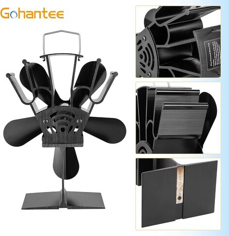 مروحة موقد تعمل بالطاقة الحرارية من gohantee، مروحة موقد مدفأة بـ 5 شفرات مع مقياس حرارة، محركات صامتة لمروحة موقد الخشب تدور دافئة وفعالة لمواقد الغاز/الحبيبات/الخشب/السجل in Kuwait