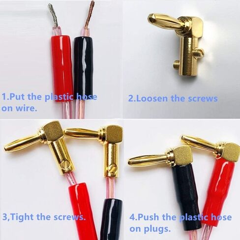 Goaycer 4mm Banana Plugs Right Angle 6 Pairs, 24k Gold Plated 90 Degree Speaker Connector (12Pcs) in Kuwait