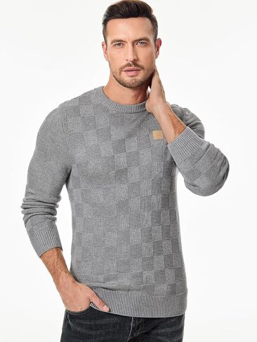 JMIERR Men's Crewneck Sweater Classic Checkered Knit Pullover Long Sleeve Casual Warm Jumper in Saudi Arabia