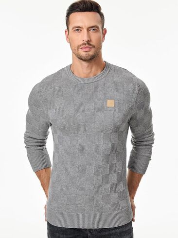 JMIERR Men's Crewneck Sweater Classic Checkered Knit Pullover Long Sleeve Casual Warm Jumper in Saudi Arabia