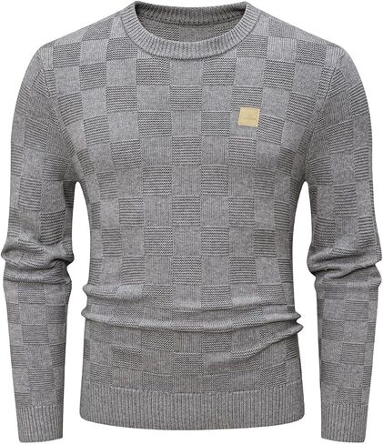 JMIERR Men's Crewneck Sweater Classic Checkered Knit Pullover Long Sleeve Casual Warm Jumper in Saudi Arabia