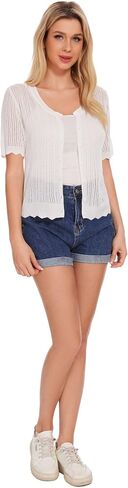 Women's Short Sleeve Summer Hollow Out Crew Neck Button Down Cardigan Sweater in Saudi Arabia