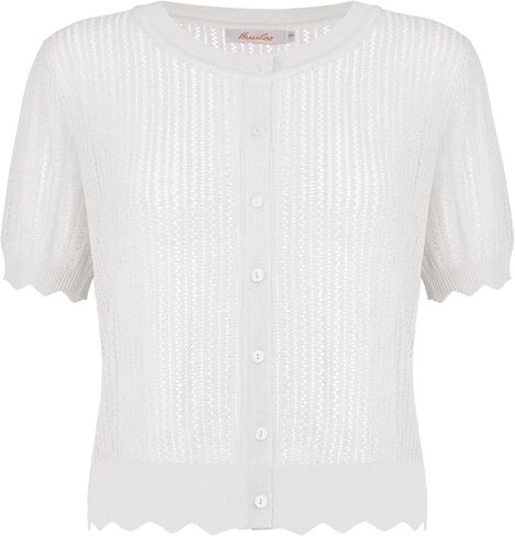 Women's Short Sleeve Summer Hollow Out Crew Neck Button Down Cardigan Sweater in Saudi Arabia