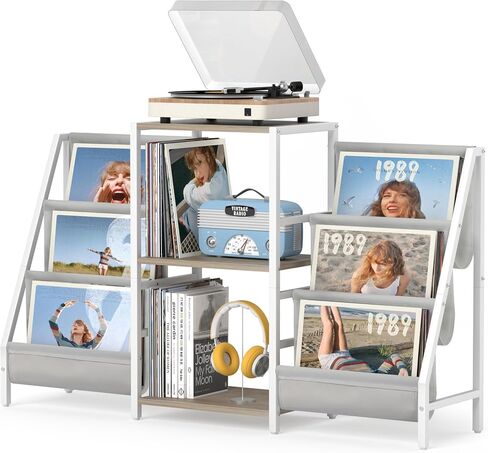 Record Player Stand with Vinyl Storage, Record Player Table with Vinyl Record Storage Up to 400 Albums, Turnta ble Stand with Record Holder Vinyl Display Shelf, Record Cabinet for Vinyls Media Stereo in Kuwait