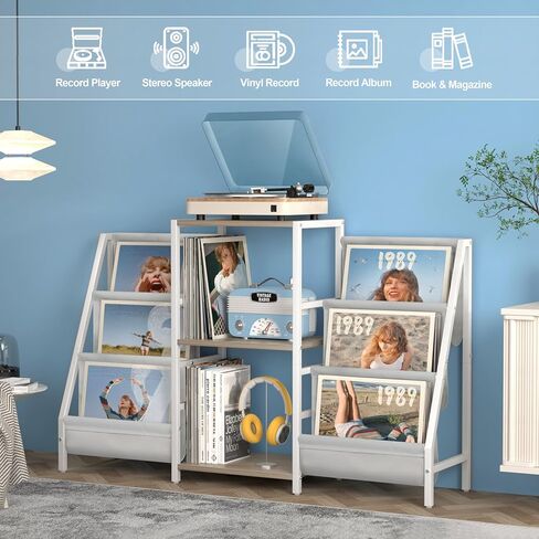 Record Player Stand with Vinyl Storage, Record Player Table with Vinyl Record Storage Up to 400 Albums, Turnta ble Stand with Record Holder Vinyl Display Shelf, Record Cabinet for Vinyls Media Stereo in Kuwait