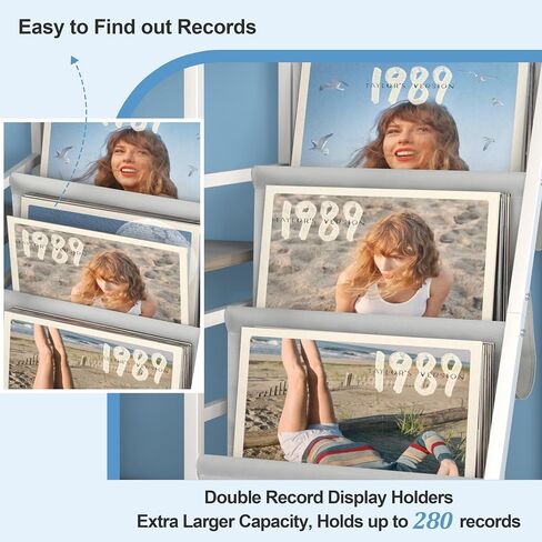 Record Player Stand with Vinyl Storage, Record Player Table with Vinyl Record Storage Up to 400 Albums, Turnta ble Stand with Record Holder Vinyl Display Shelf, Record Cabinet for Vinyls Media Stereo in Kuwait
