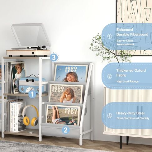 Record Player Stand with Vinyl Storage, Record Player Table with Vinyl Record Storage Up to 400 Albums, Turnta ble Stand with Record Holder Vinyl Display Shelf, Record Cabinet for Vinyls Media Stereo in Kuwait