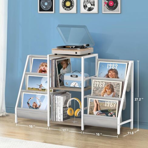 Record Player Stand with Vinyl Storage, Record Player Table with Vinyl Record Storage Up to 400 Albums, Turnta ble Stand with Record Holder Vinyl Display Shelf, Record Cabinet for Vinyls Media Stereo in Kuwait