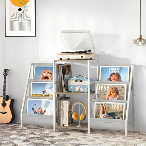 Record Player Stand with Vinyl Storage, Record Player Table with Vinyl Record Storage Up to 400 Albums, Turnta ble Stand with Record Holder Vinyl Display Shelf, Record Cabinet for Vinyls Media Stereo in Kuwait