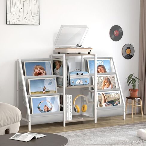 Record Player Stand with Vinyl Storage, Record Player Table with Vinyl Record Storage Up to 400 Albums, Turnta ble Stand with Record Holder Vinyl Display Shelf, Record Cabinet for Vinyls Media Stereo in Kuwait