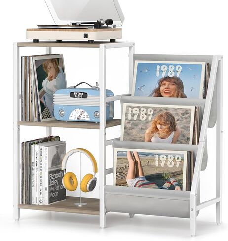 Record Player Stand with Vinyl Storage, Record Player Table with Vinyl Record Storage Up to 400 Albums, Turnta ble Stand with Record Holder Vinyl Display Shelf, Record Cabinet for Vinyls Media Stereo in Kuwait