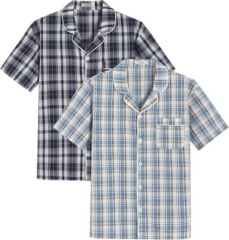 Latuza Men's Button Down Pajama Top 2 Pack Cotton Sleep Shirt in Saudi Arabia