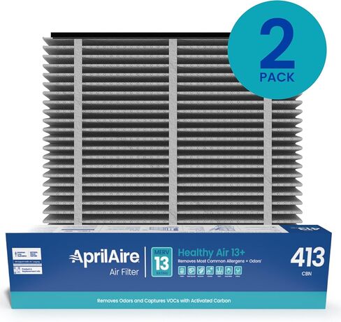 فلتر بديل AprilAire 413CBN لأجهزة تنقية الهواء المنزلية بالكامل من AprilAire - MERV 13 مع الكربون، حساسية منزلية صحية + تقليل الرائحة، فلتر هواء 16x25x4 (عبوة من قطعتين) in Kuwait