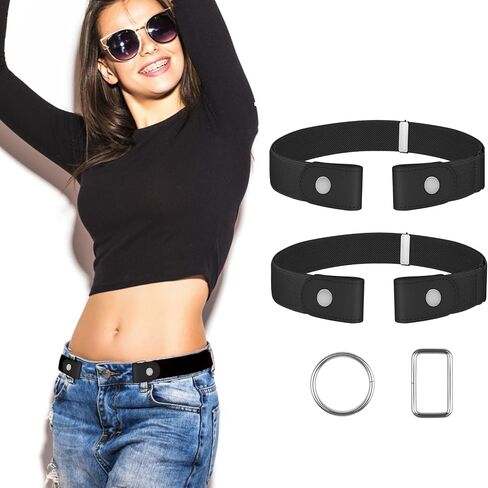 【4 Pcs】No Buckle Stretch Belt for Women and Men Elastic Waist Belt Invisible Belts for Jeans Pants in Kuwait