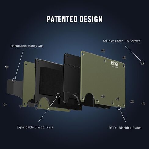محفظة Ridge EDC Bundle Matte Olive Money Clip للرجال (تيتانيوم) + مجموعة حافظة Airtag - محفظة آمنة ومحمية بتقنية RFID مع حامل Airtag ومشبك نقود. in Kuwait