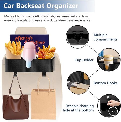2Pack Car Headrest Backseat Organizer with Cup Holder,Back Seat Cup Holders for Cars,Backseat Car Organizer with Headrest Hooks,Backseat Drink Cup Holder Compatible with Most Vehicles Black in Saudi Arabia