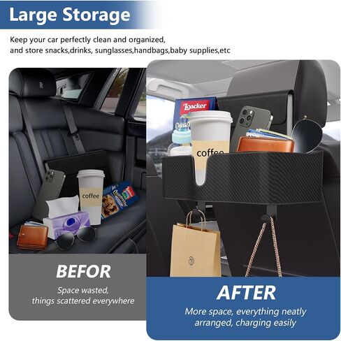 2Pack Car Headrest Backseat Organizer with Cup Holder,Back Seat Cup Holders for Cars,Backseat Car Organizer with Headrest Hooks,Backseat Drink Cup Holder Compatible with Most Vehicles Black in Saudi Arabia