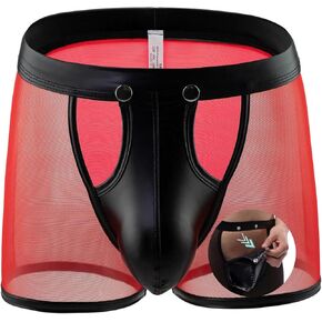 comeondear Mens Underwear Lingerie for Men Shorts Pants with Removable Pouch See Through Lace Boxer Briefs Erotic Clubwear